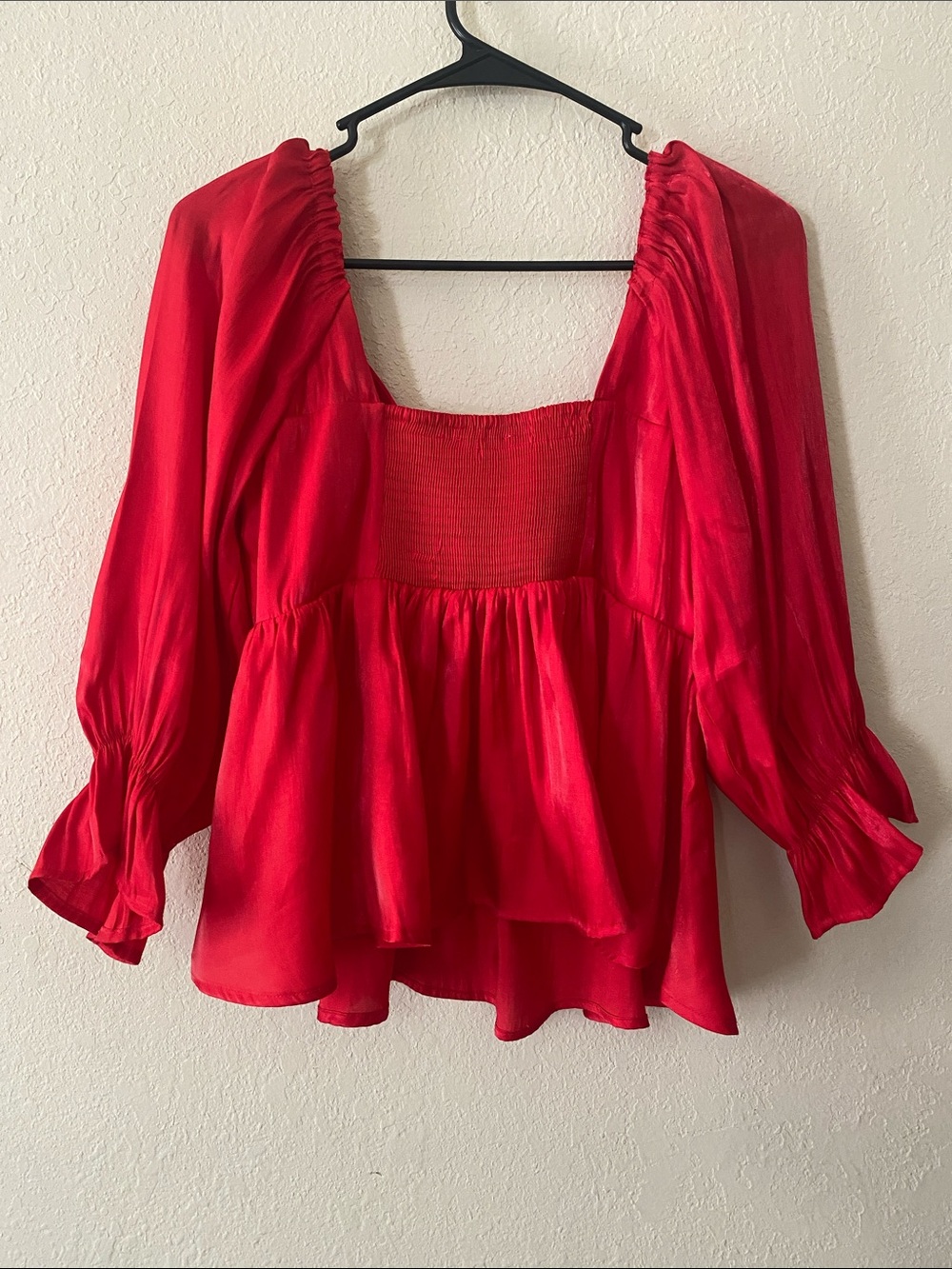 entro Red Peasant Blouse with Smocked Shoulders - Picture 8 of 11